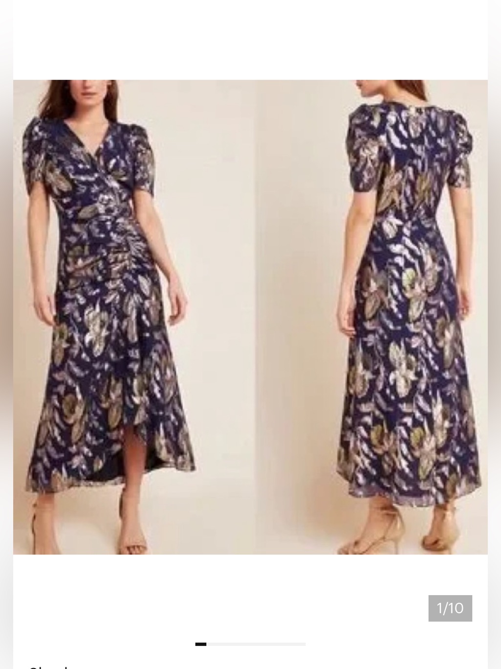 Shoshanna Midnight Sz 6 Chloe Rose Floral Metallic Short Sleeve Shirred Dress